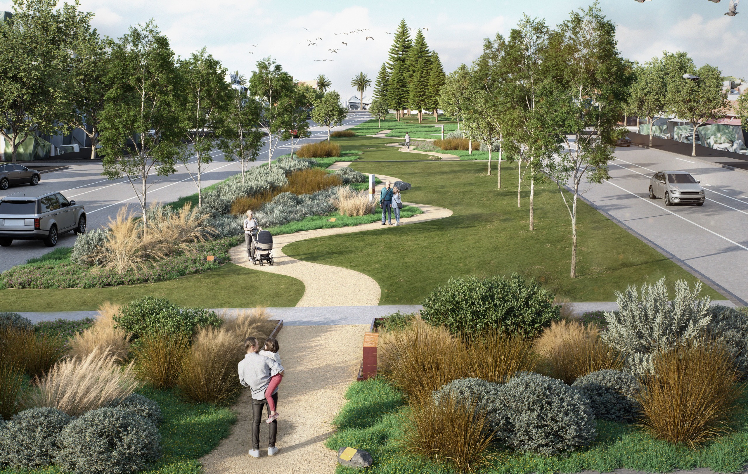 The landscape becomes a coastal dune garden with plantings of grasses, sedges, and salt-tolerant plants. Visitors can learn Bunurong plant names and observe the seasonal changes of a dune environment that once supported Hooded Plovers.