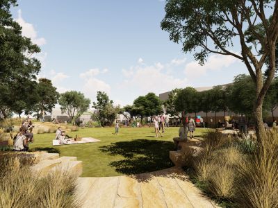 An artists render of the entry to the expanded reserve from Pakington Street