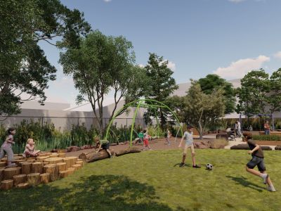 An artists render of the new play area within the expanded Pakington Street Reserve